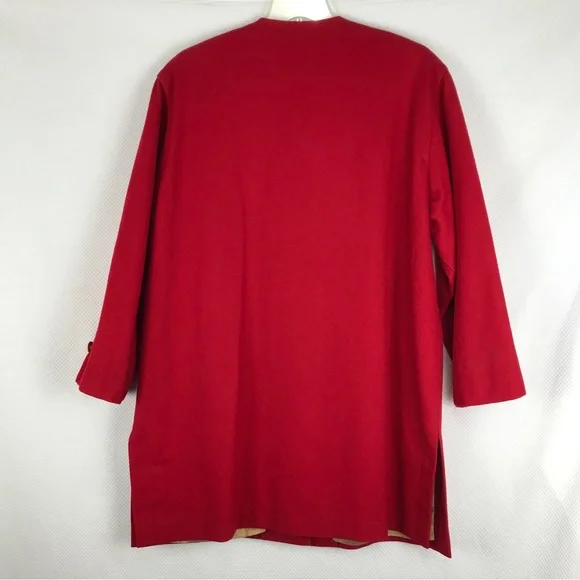 MALLI MARI Vintage 90’s Finland Red Wool Coat Fully Lined Gold Crest Buttons XL - Picture 7 of 8